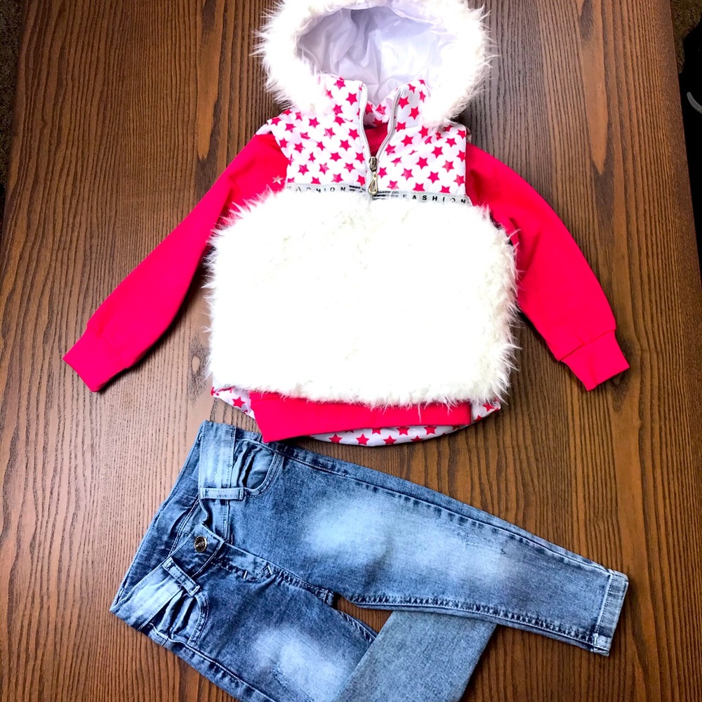 Girls 3 piece set Long Sleeve T-shirt, Jeans Pant and Hoodie Coat!